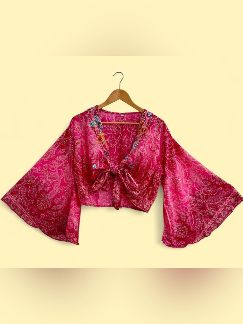 Boho Pink Tie-Front Peasant Top